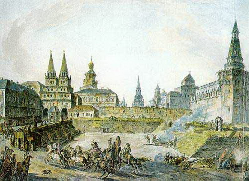 Вид Воскресенских ворот Китай-города, Никольских ворот Кремля и Неглинного моста. 1800