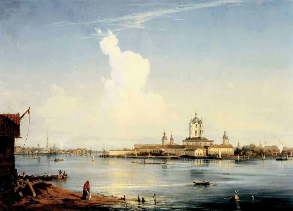 Вид на Смольный монастырь с Большой Охты. 1851