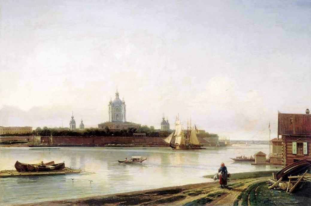 Вид Смольного монастыря с Большой Охты.1870-е