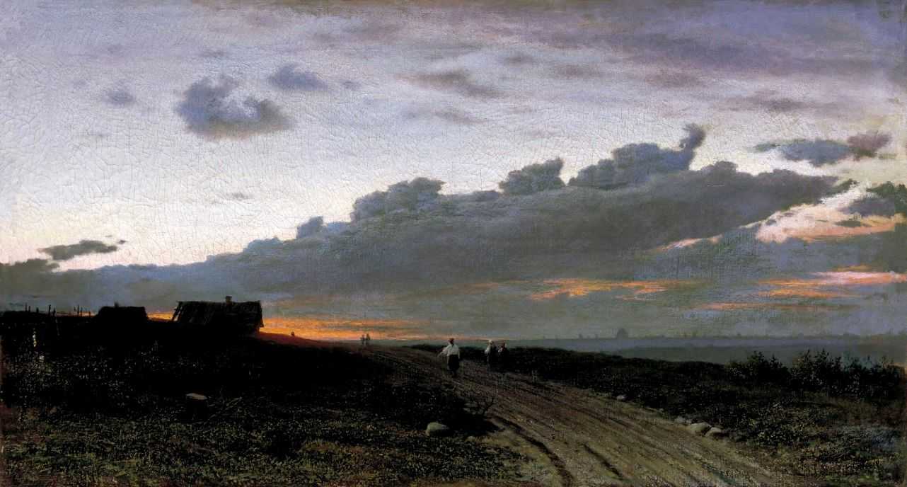 Вечерний вид в деревне. Орловская губерния. 1874